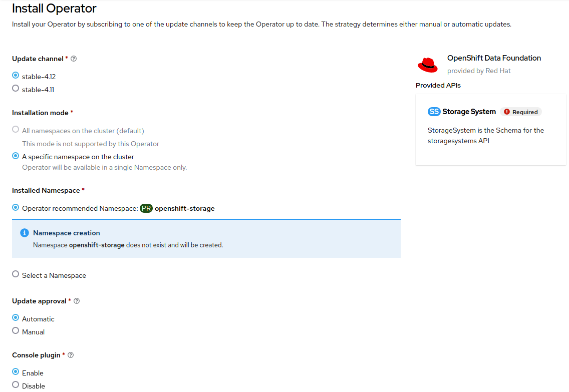 odfoperator install opts