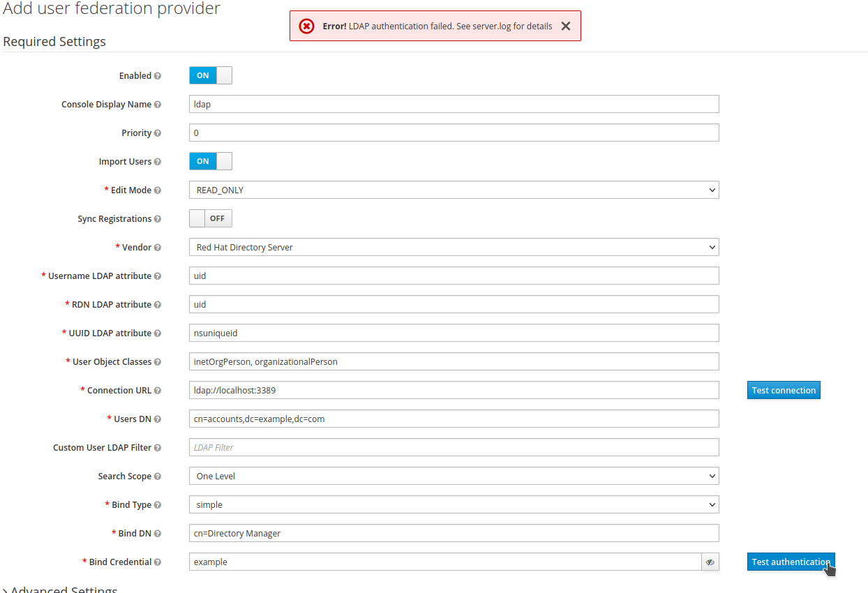 ldap failed auth